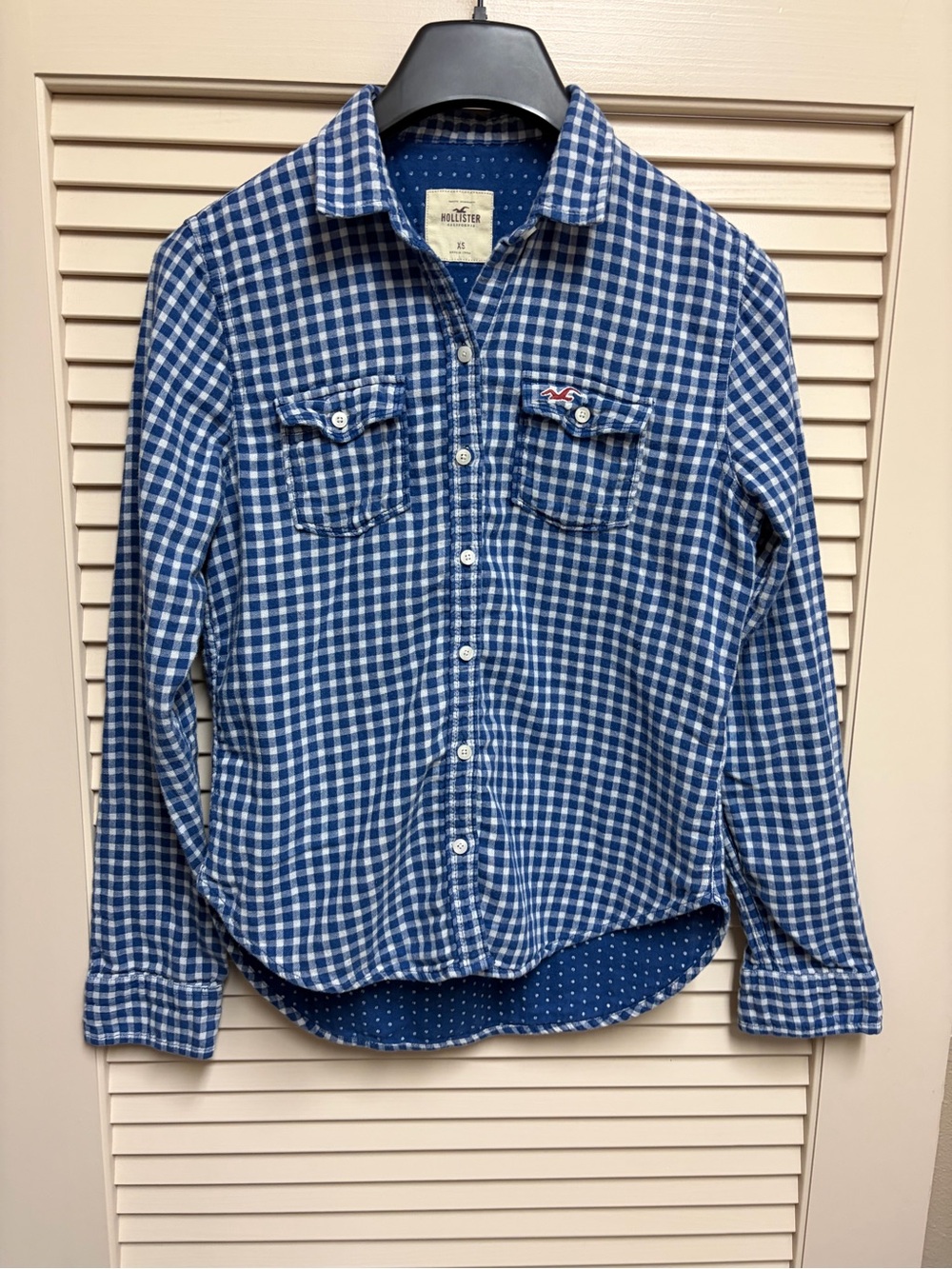 Hollister California Blue Gingham Plaid Button Up Shirt Womens XS Preppy Y2k